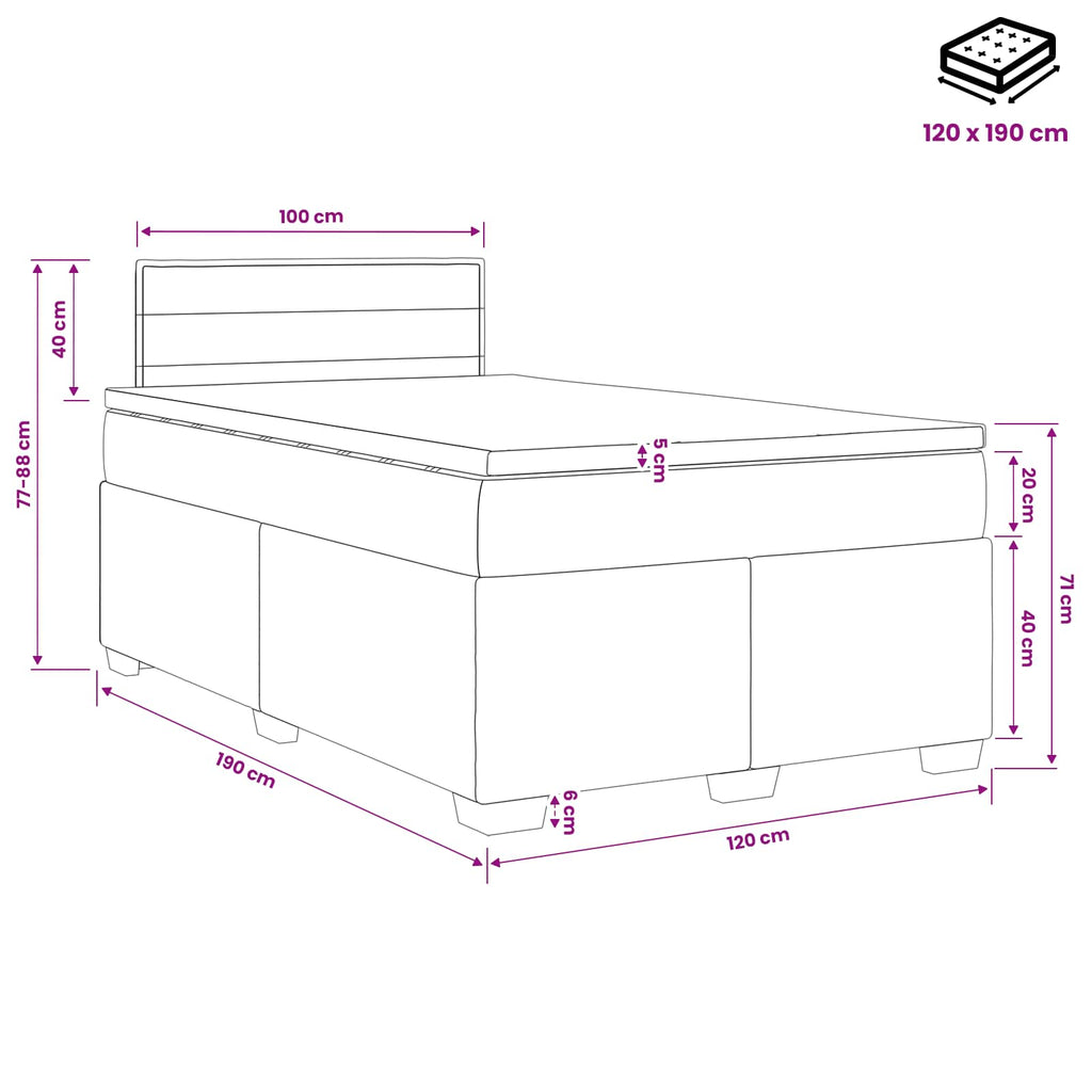 vidaXL Łóżko Box Spring z materacem i LED Czarny 120 x 190 cm tkanina