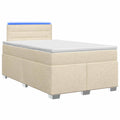 vidaXL Łóżko Box Spring z materacem i LED kremowy 120 x 190 cm tkanina