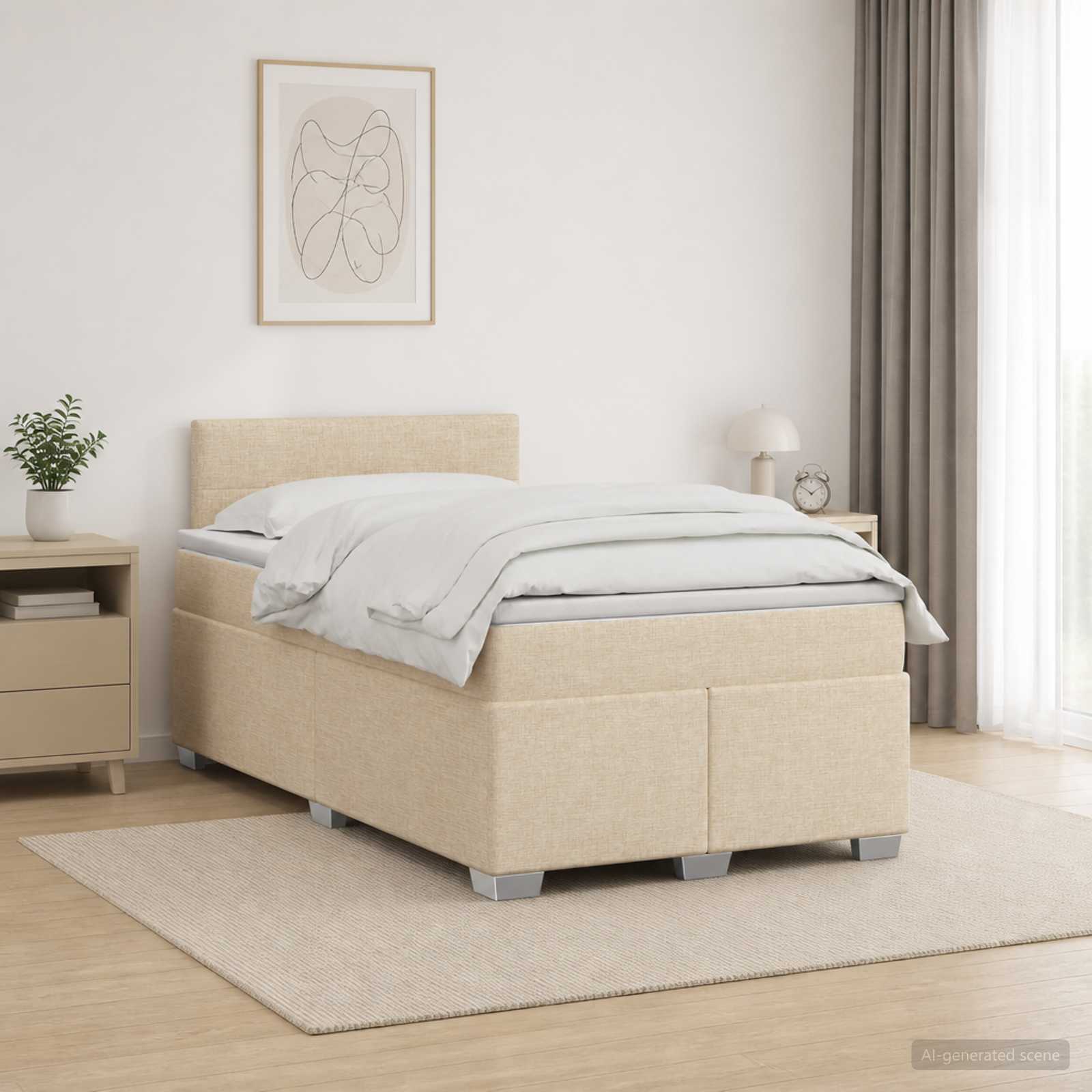 vidaXL Łóżko Box Spring z materacem i LED kremowy 120 x 190 cm tkanina