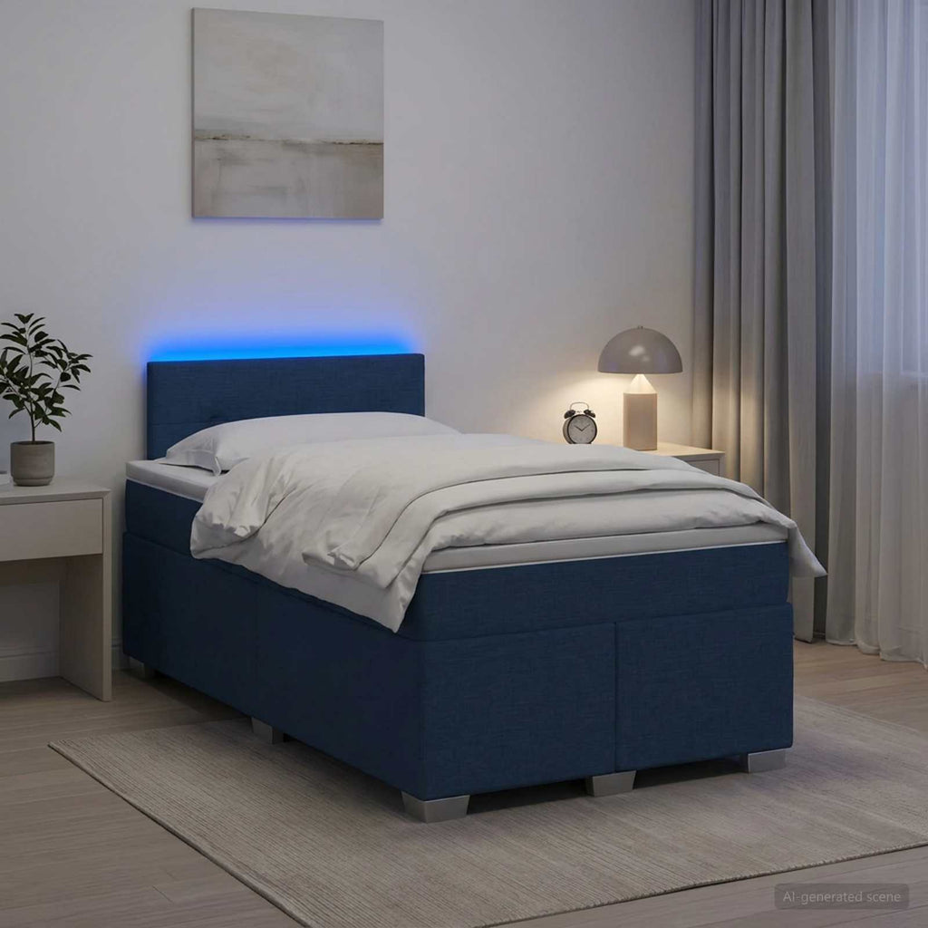 vidaXL Łóżko Box Spring z materacem i LED niebieski 120 x 190 cm
