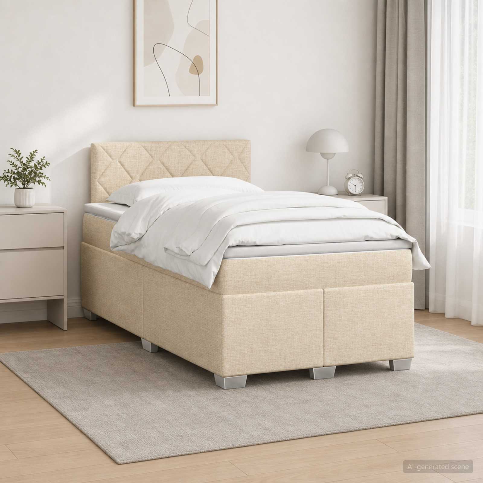 vidaXL Łóżko Box Spring z materacem i LED kremowy 120 x 190 cm tkanina