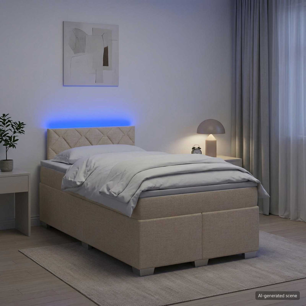 vidaXL Łóżko Box Spring z materacem i LED kremowy 120 x 200 cm tkanina