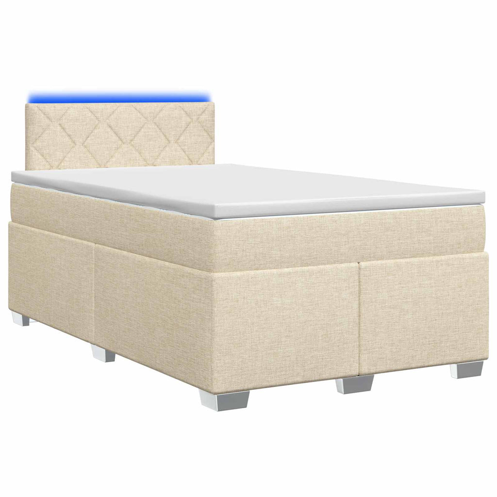 vidaXL Łóżko Box Spring z materacem i LED kremowy 120 x 190 cm tkanina
