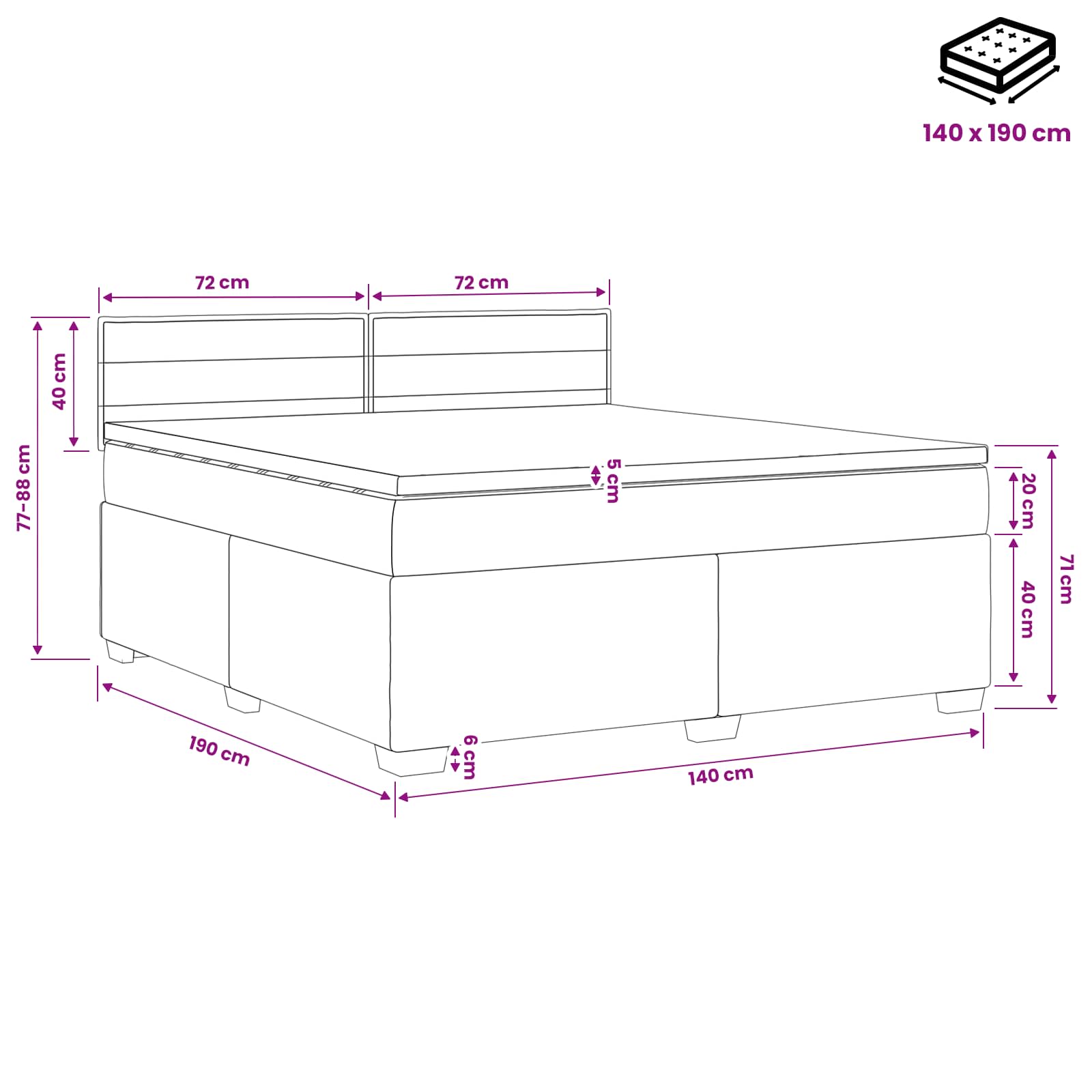 vidaXL Łóżko Box Spring z materacem i LED ciemnoszary 140 x 190 cm