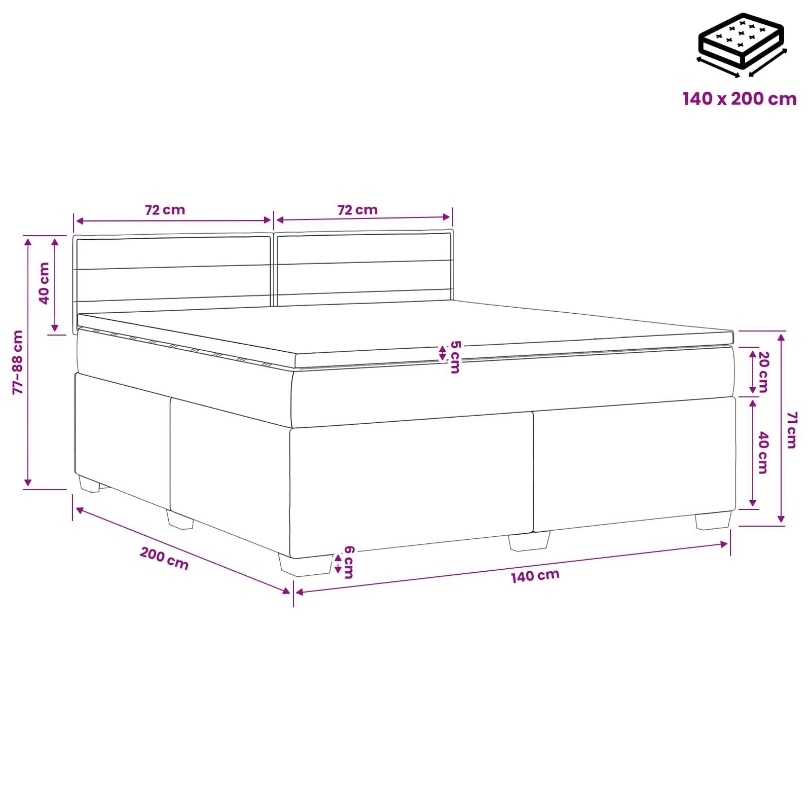 vidaXL Łóżko Box Spring z materacem i LED jasnoszary 140 x 200 cm