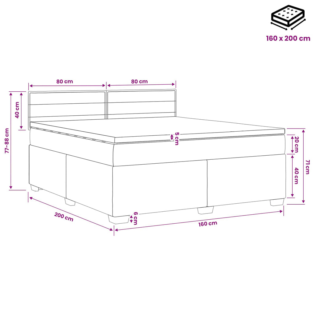 vidaXL Łóżko Box Spring z materacem i LED Czarny 160 x 200 cm tkanina