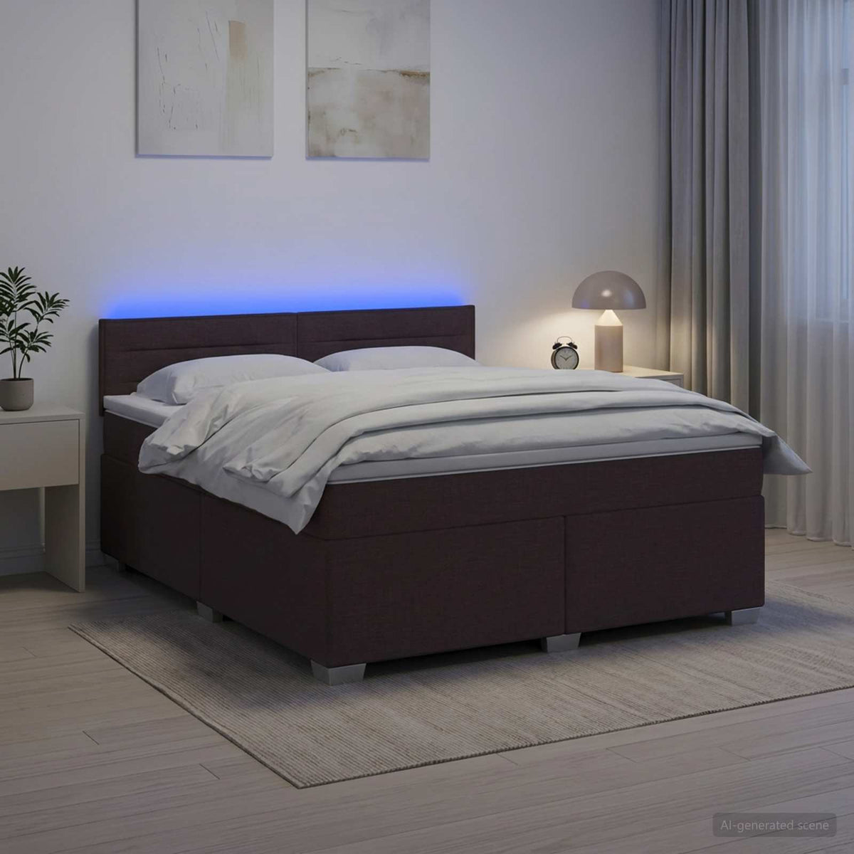 vidaXL Łóżko Box Spring z materacem i LED Ciemny brąz 140 x 190 cm