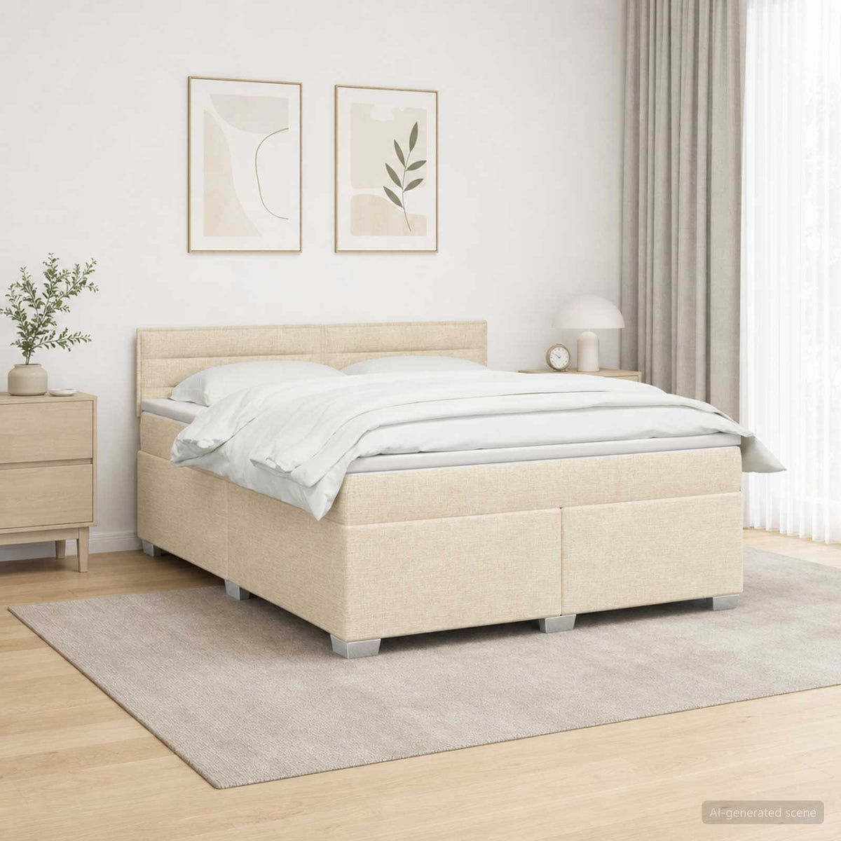 vidaXL Łóżko Box Spring z materacem i LED kremowy 140 x 190 cm tkanina
