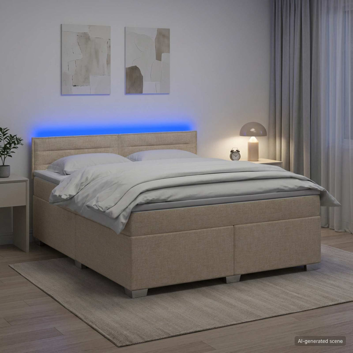 vidaXL Łóżko Box Spring z materacem i LED kremowy 140 x 190 cm tkanina