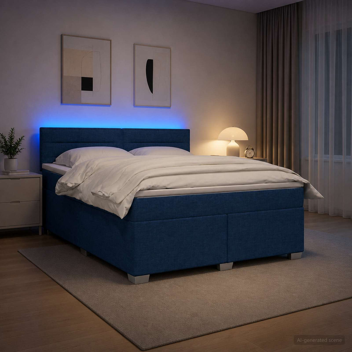 vidaXL Łóżko Box Spring z materacem i LED niebieski 140 x 200 cm