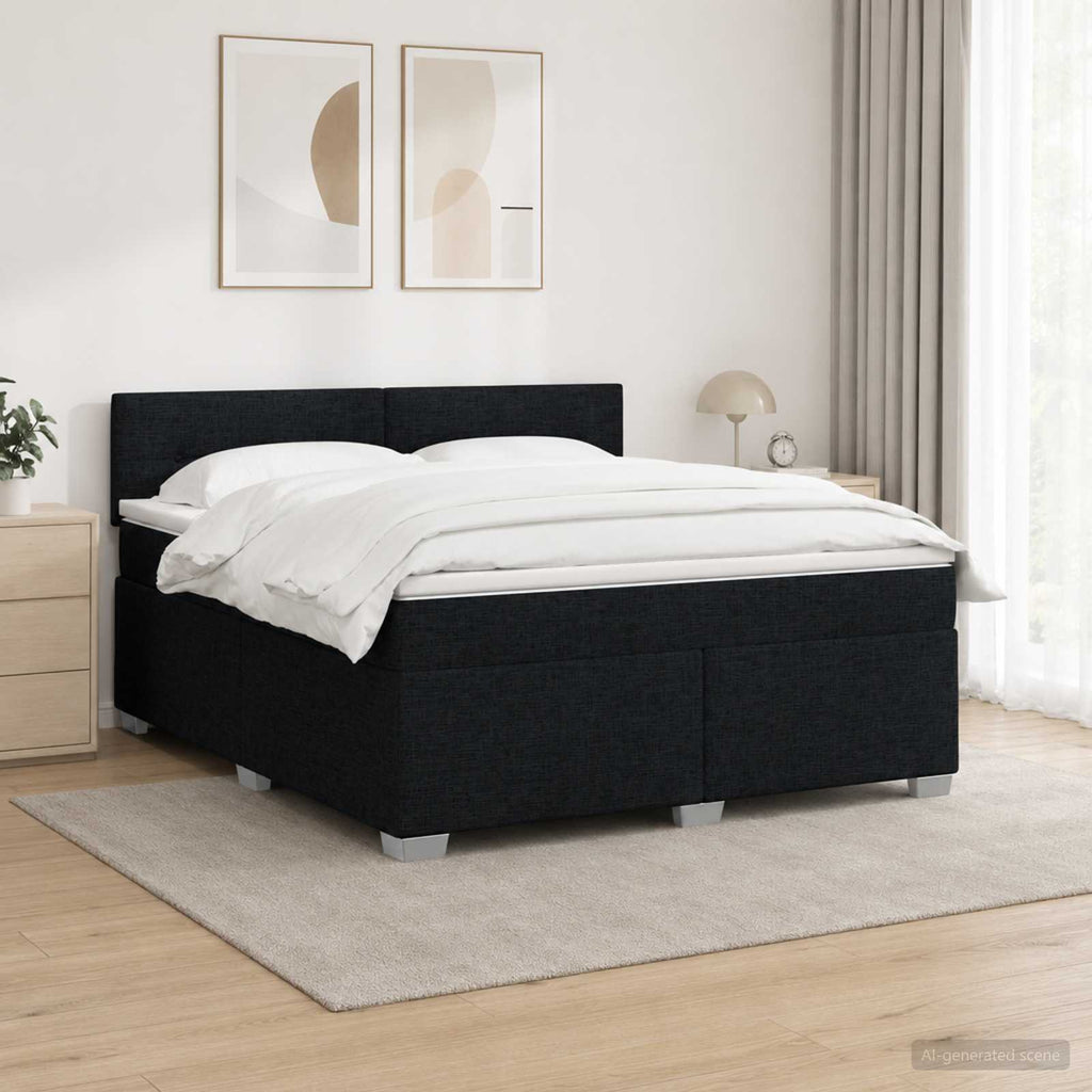 vidaXL Łóżko Box Spring z materacem i LED Czarny 140 x 190 cm tkanina
