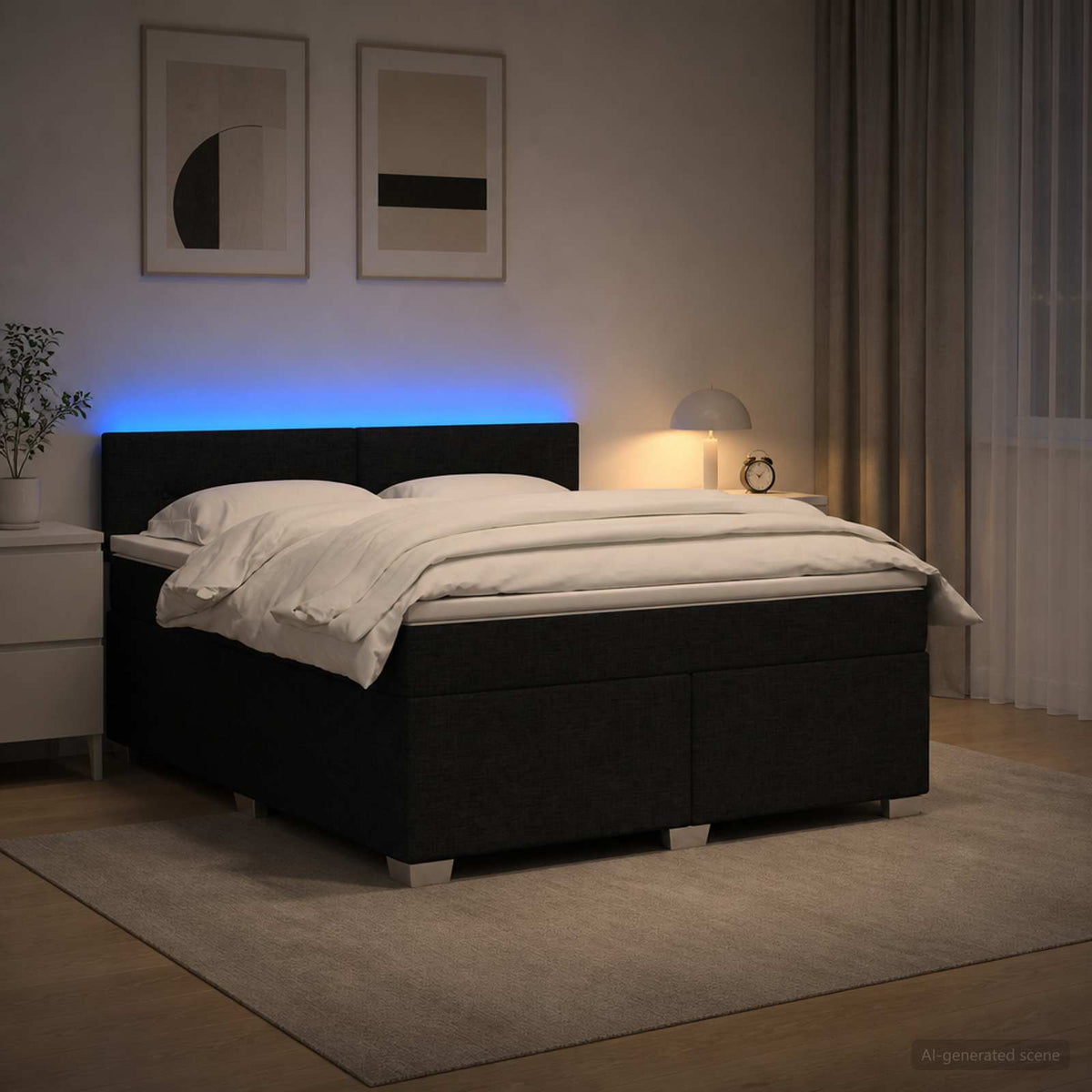 vidaXL Łóżko Box Spring z materacem i LED Czarny 140 x 200 cm tkanina