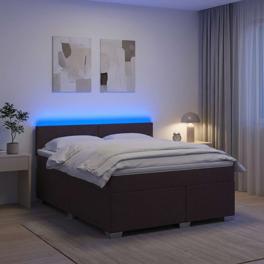 vidaXL Łóżko Box Spring z materacem i LED Ciemny brąz 180 x 200 cm