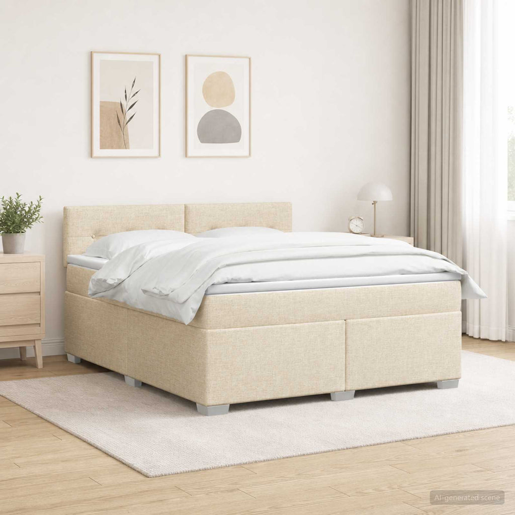 vidaXL Łóżko Box Spring z materacem i LED kremowy 160 x 200 cm tkanina