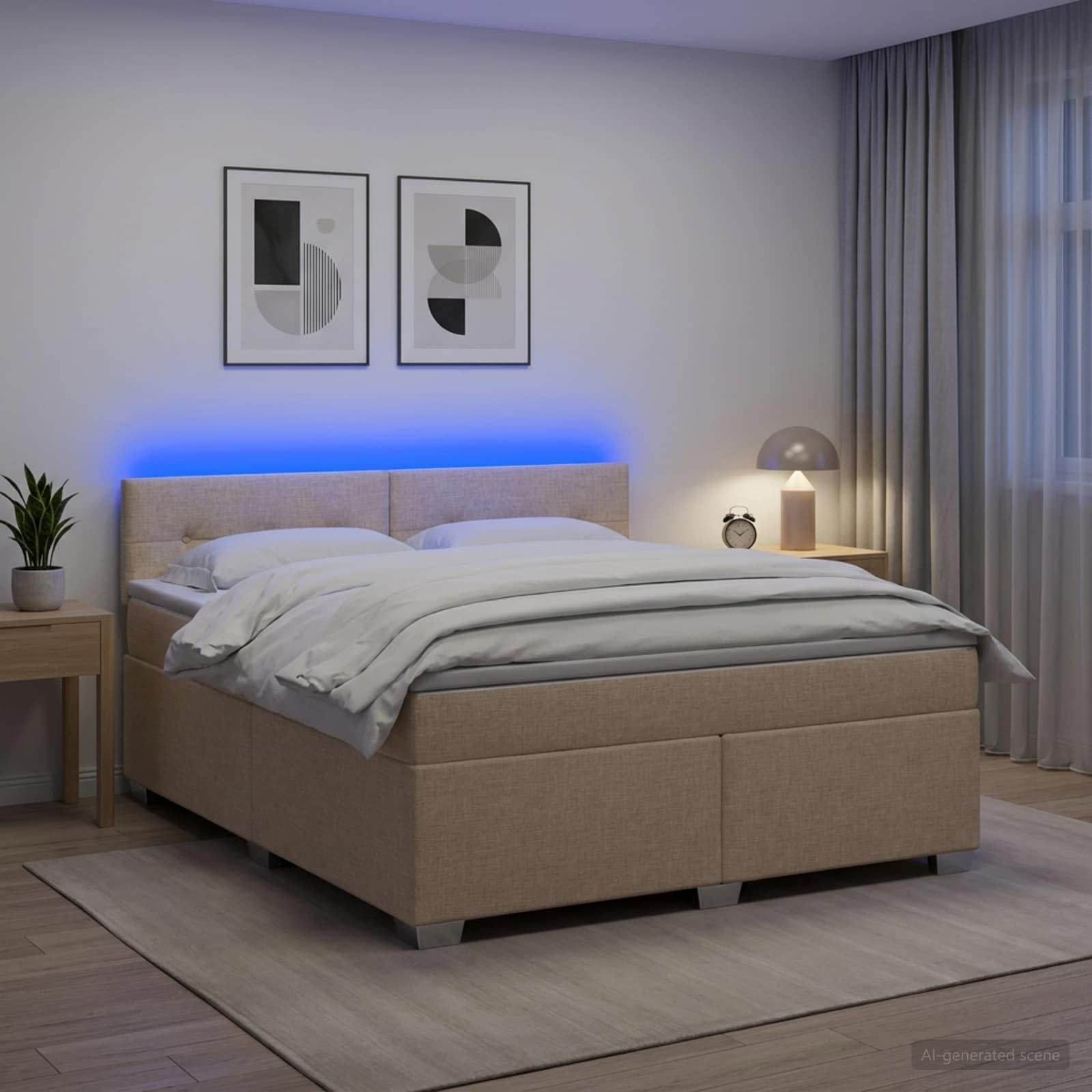 vidaXL Łóżko Box Spring z materacem i LED kremowy 160 x 200 cm tkanina