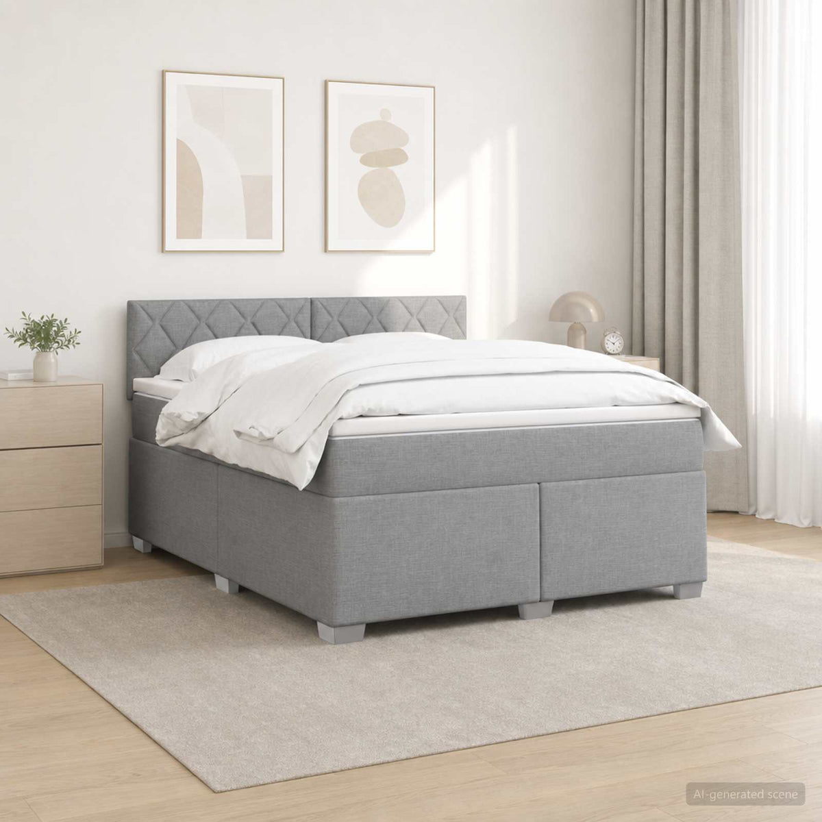 vidaXL Łóżko Box Spring z materacem i LED jasnoszary 140 x 190 cm