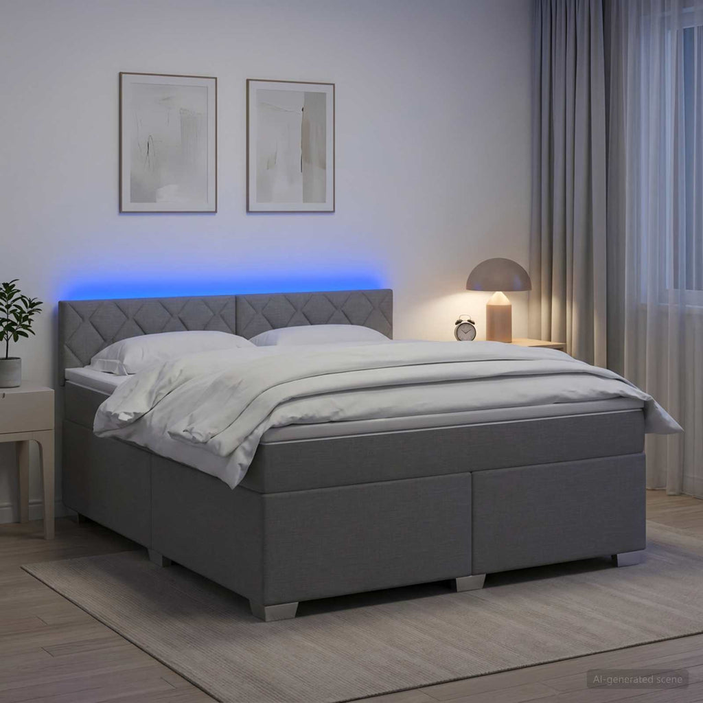 vidaXL Łóżko Box Spring z materacem i LED jasnoszary 140 x 190 cm