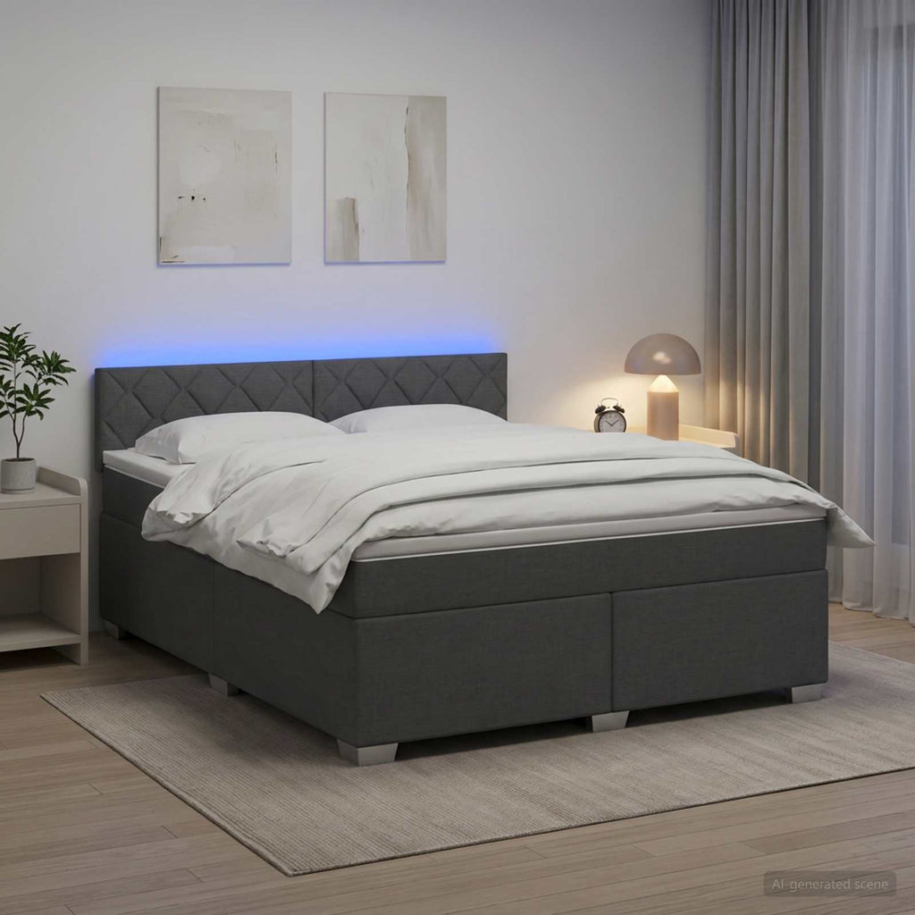 vidaXL Łóżko Box Spring z materacem i LED ciemnoszary 140 x 190 cm