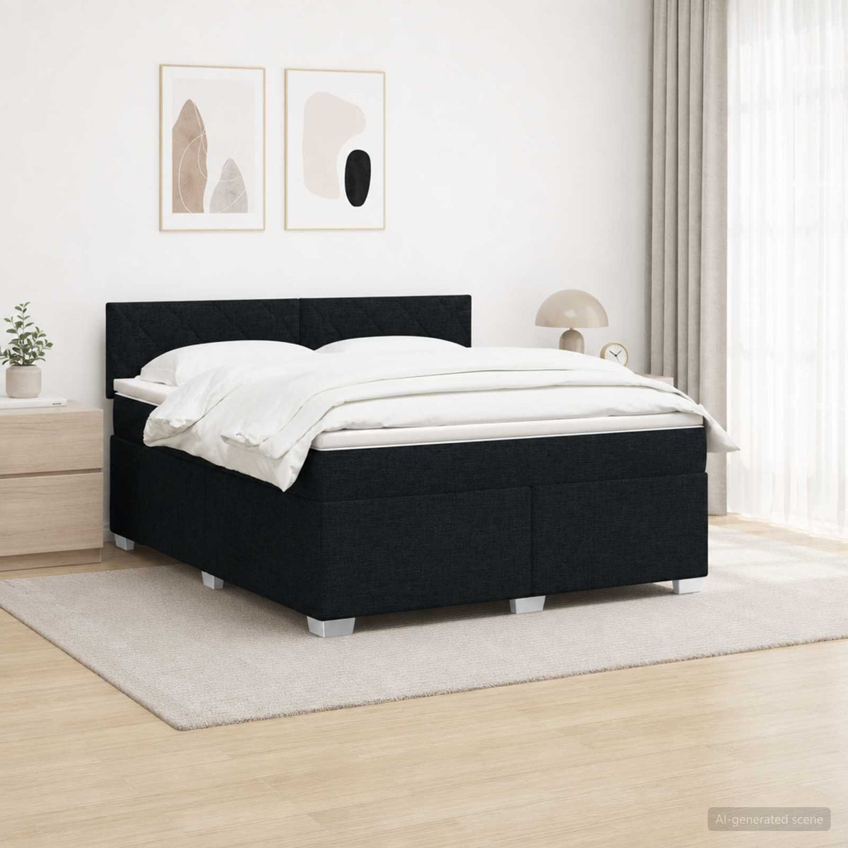 vidaXL Łóżko Box Spring z materacem i LED Czarny 140 x 190 cm tkanina