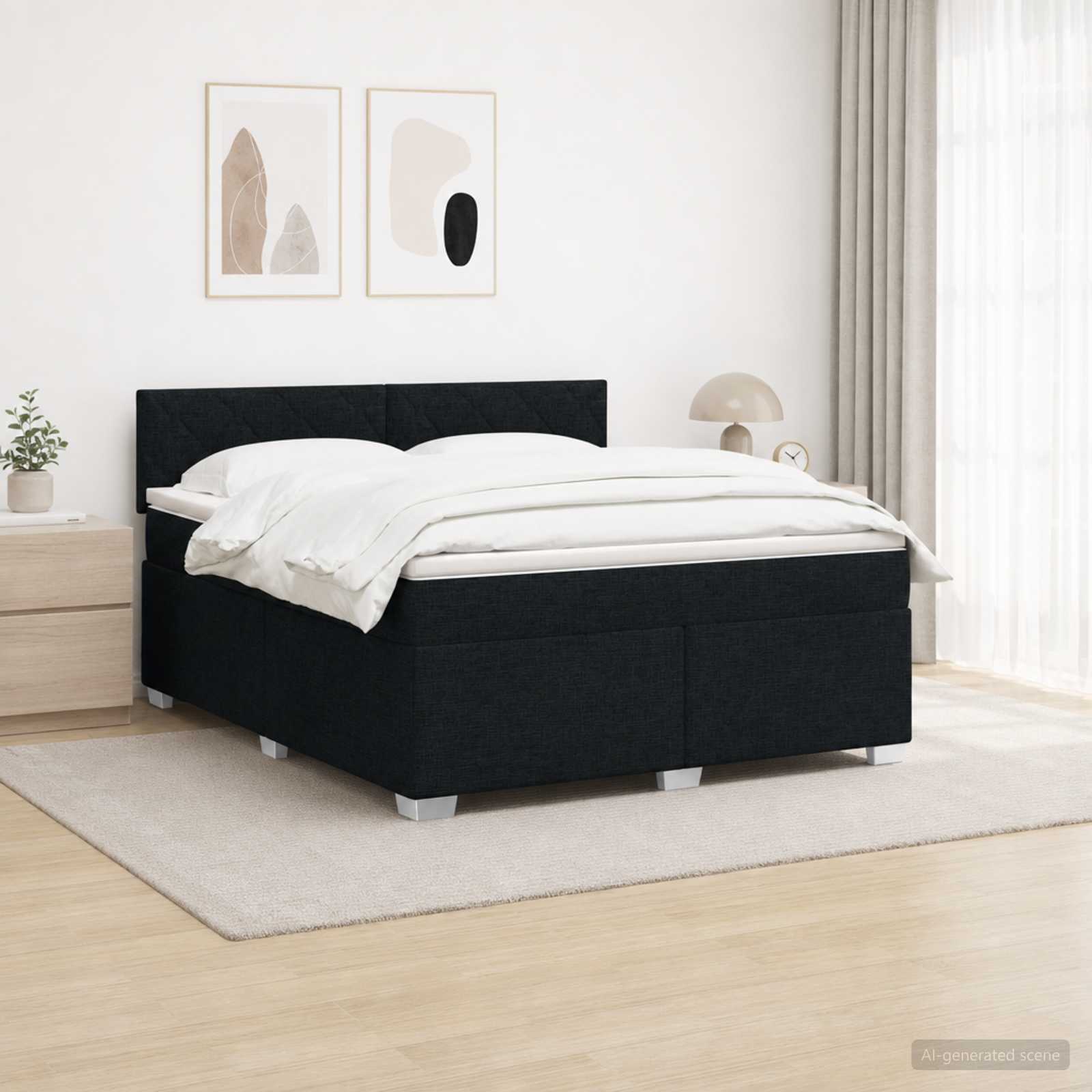 vidaXL Łóżko Box Spring z materacem i LED Czarny 160 x 200 cm tkanina