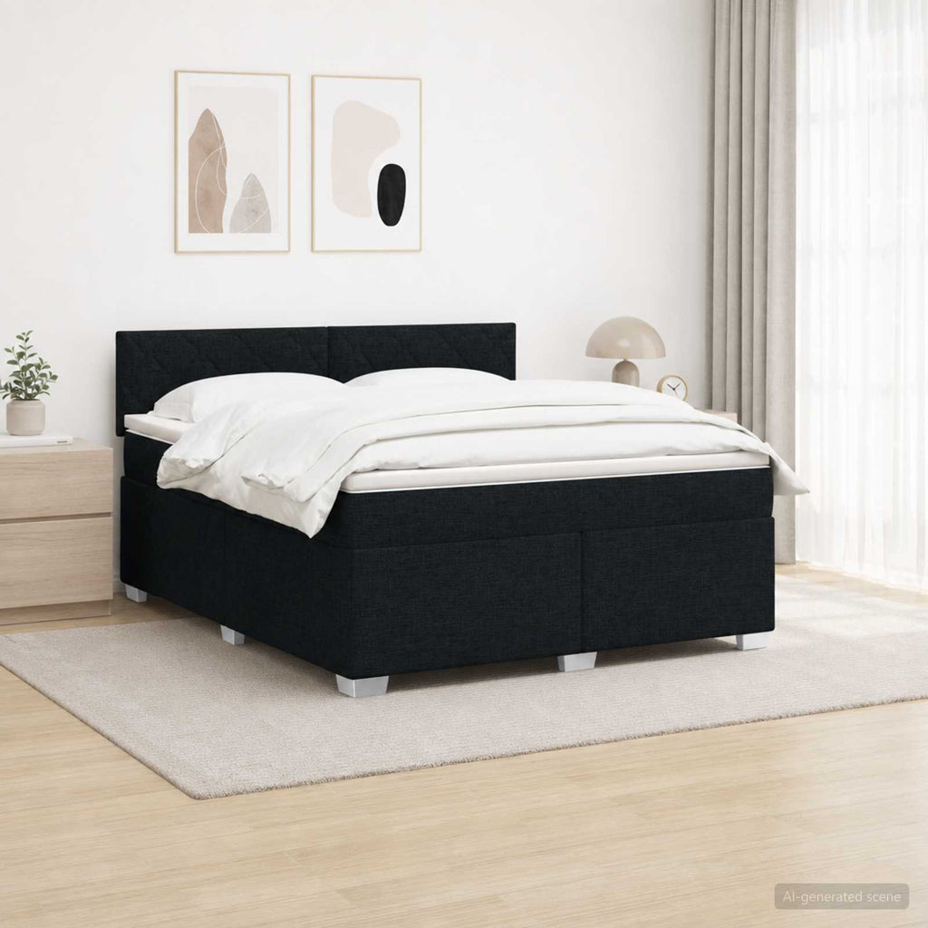 vidaXL Łóżko Box Spring z materacem i LED Czarny 140 x 200 cm tkanina