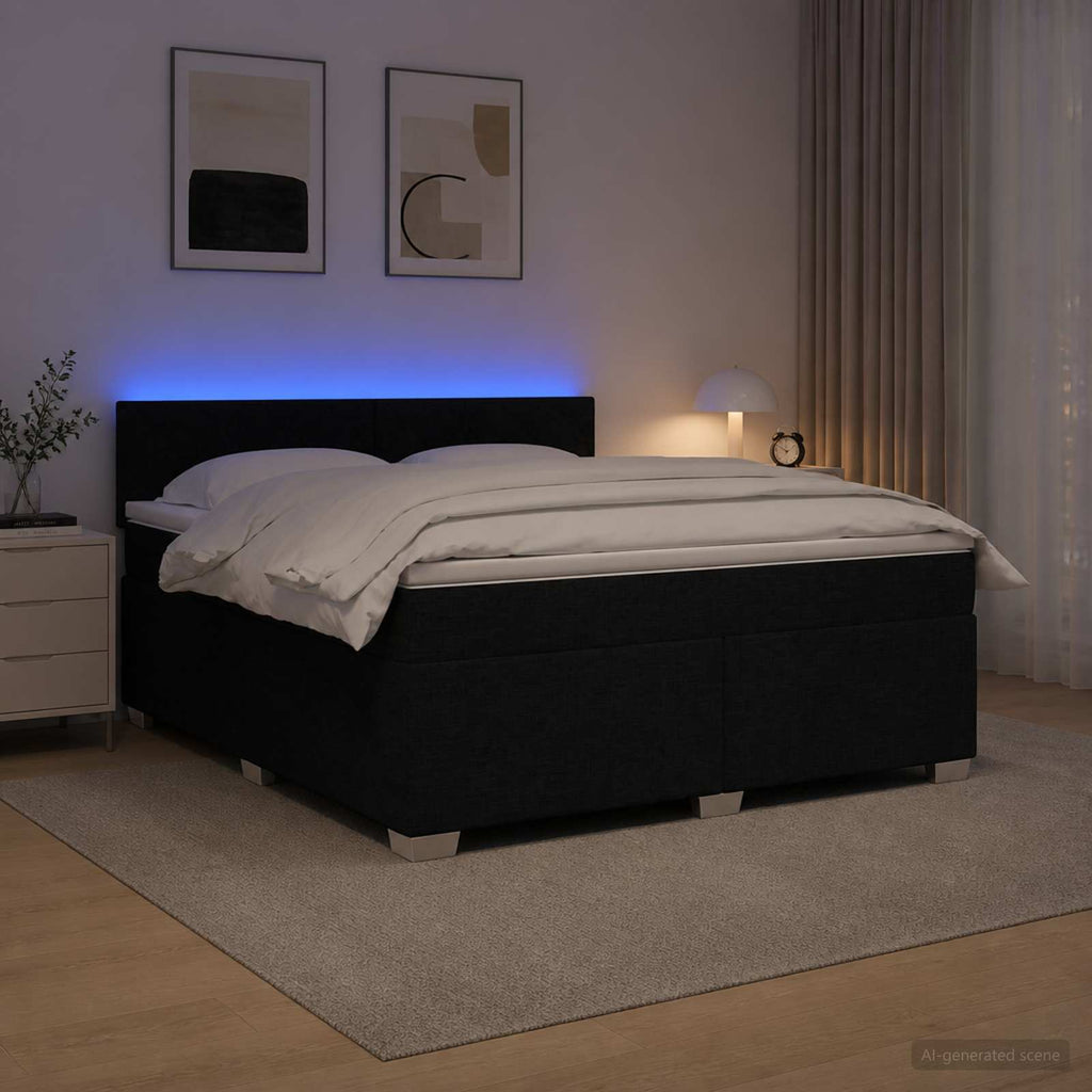 vidaXL Łóżko Box Spring z materacem i LED Czarny 140 x 190 cm tkanina