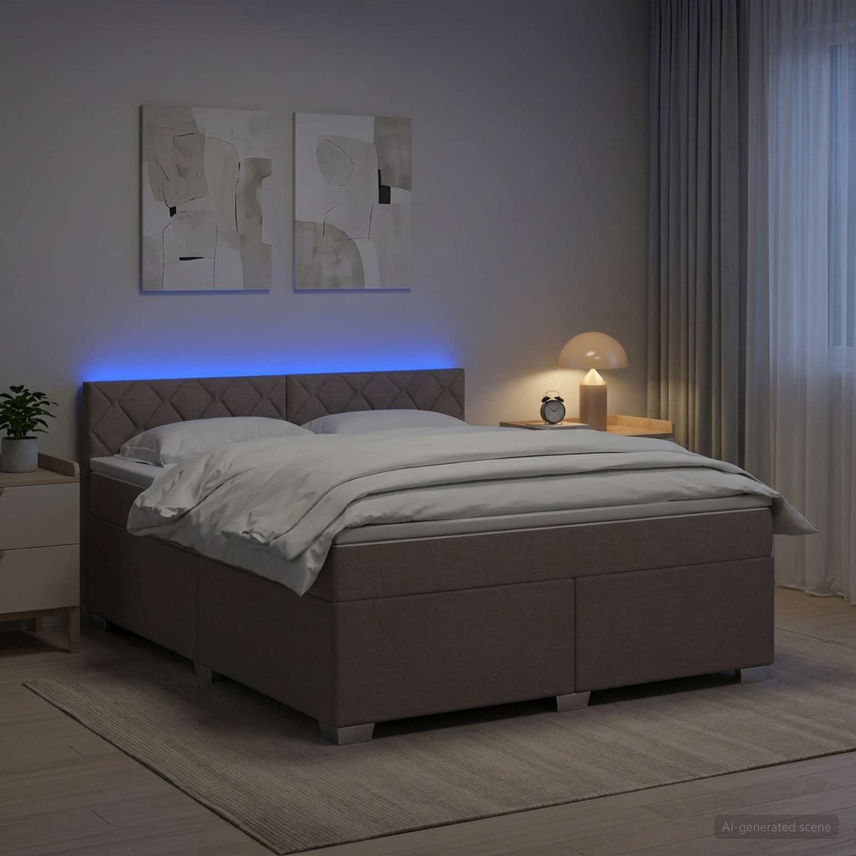 vidaXL Łóżko Box Spring z materacem i LED Ciemnoszary 140 x 200 cm