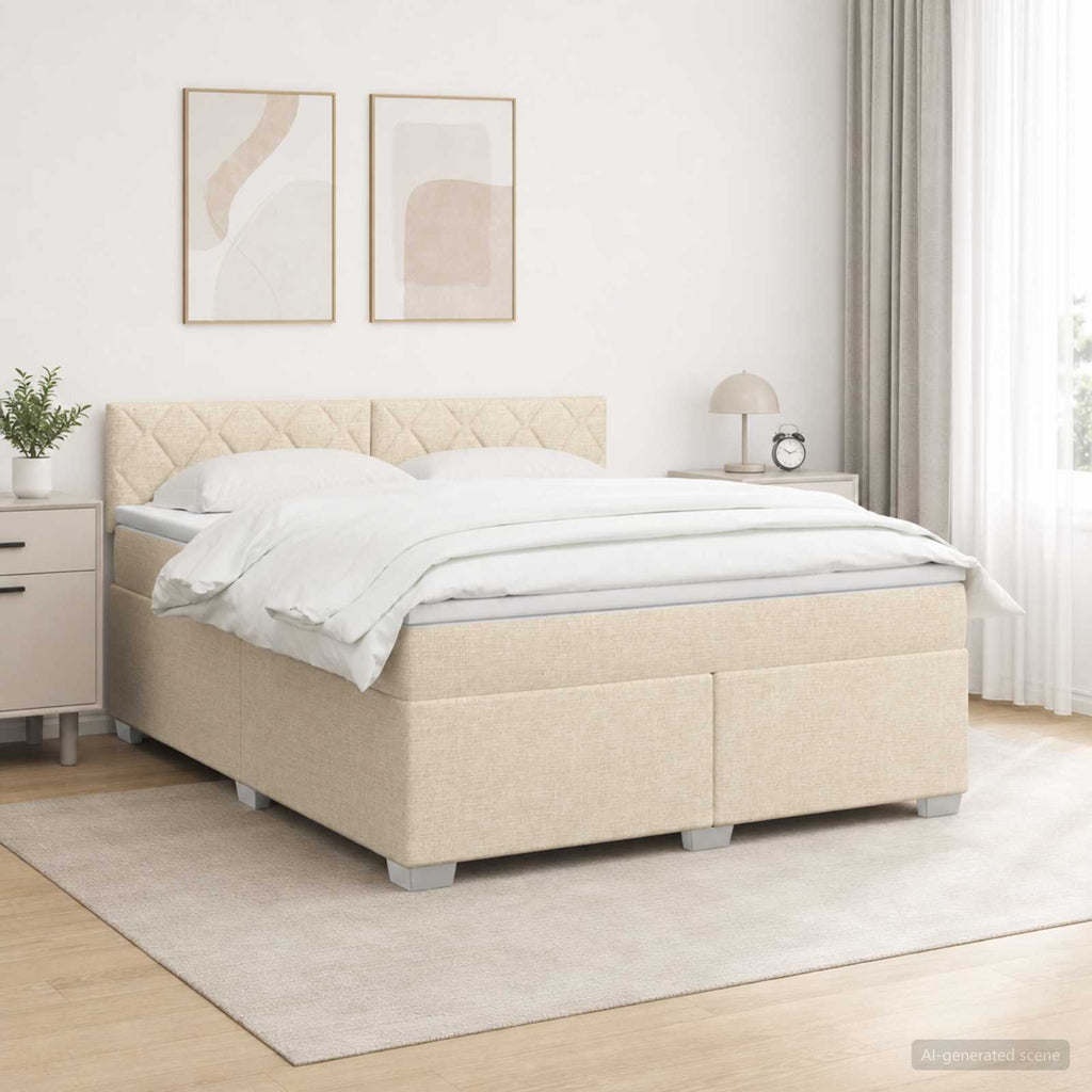 vidaXL Łóżko Box Spring z materacem i LED kremowy 180 x 200 cm tkanina