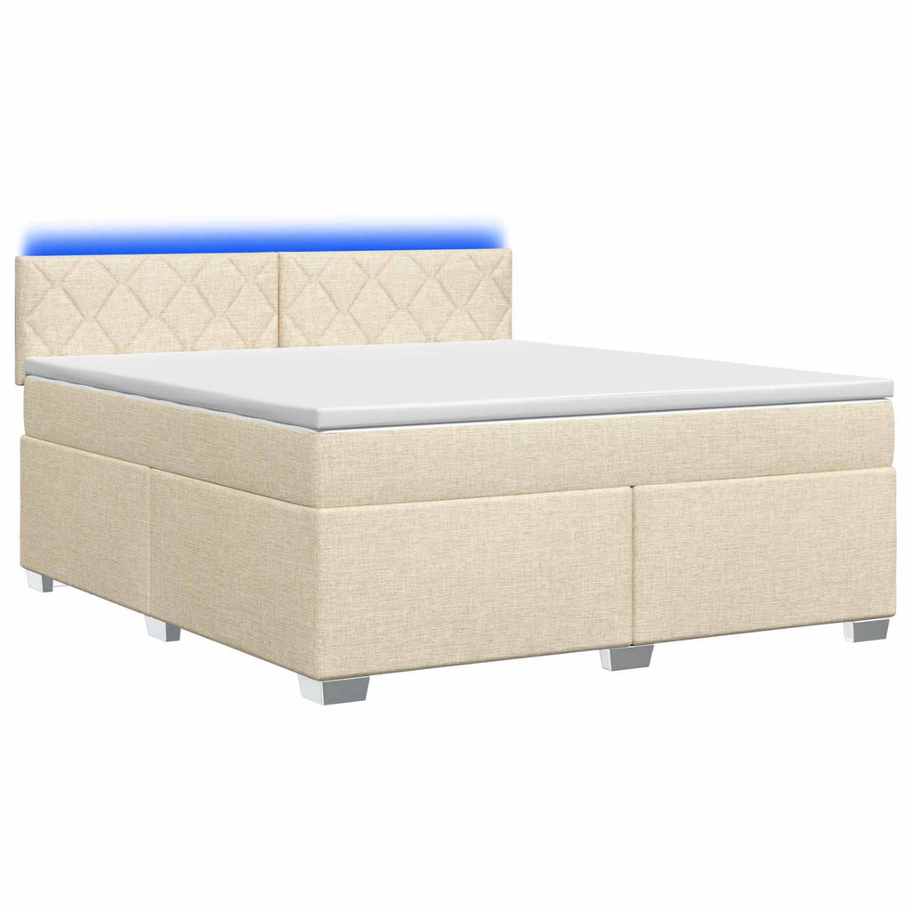 vidaXL Łóżko Box Spring z materacem i LED kremowy 180 x 200 cm tkanina
