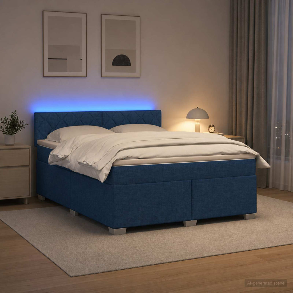 vidaXL Łóżko Box Spring z materacem i LED niebieski 180 x 200 cm