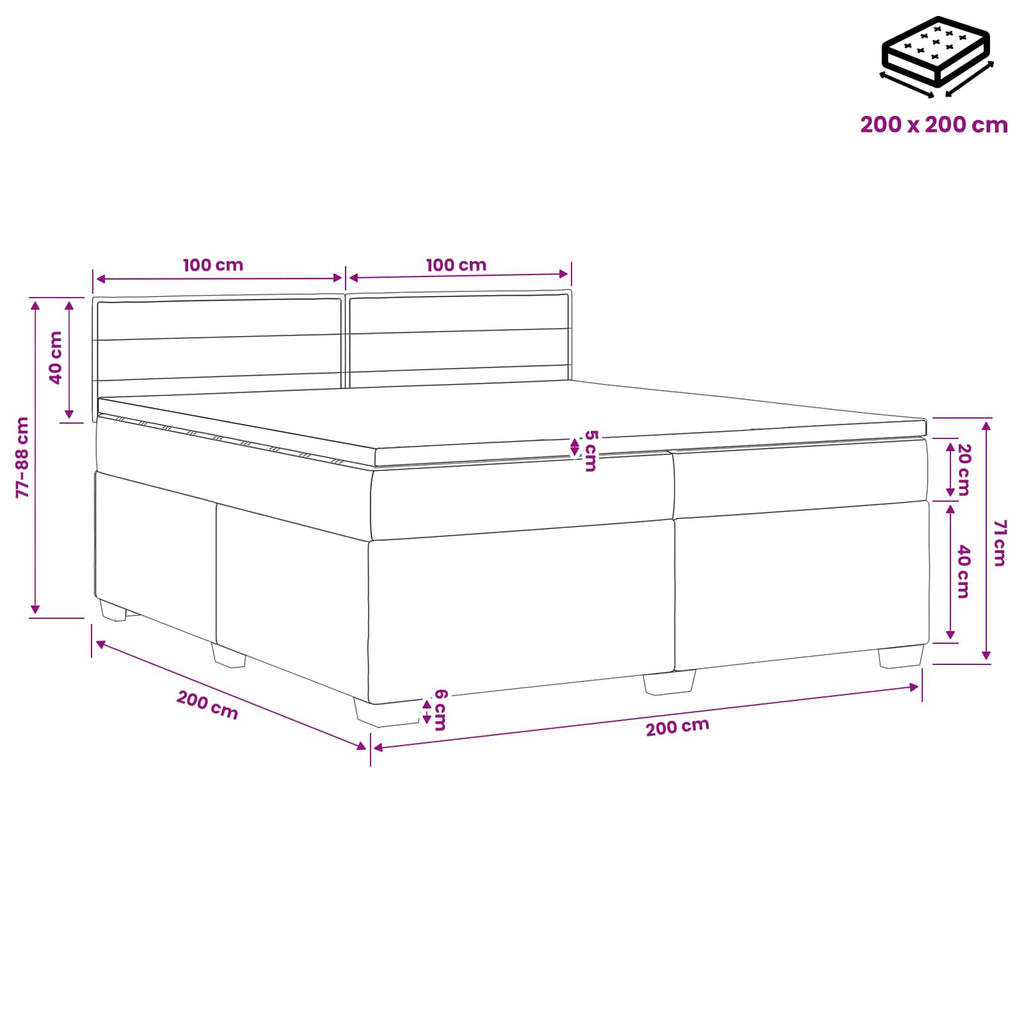 vidaXL Łóżko Box Spring z materacem i LED ciemnoszary 200 x 200 cm