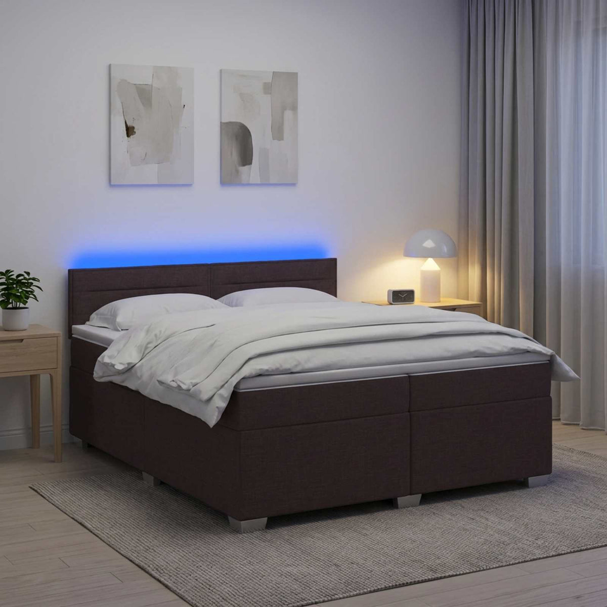 vidaXL Łóżko Box Spring z materacem i LED Ciemny brąz 200 x 200 cm