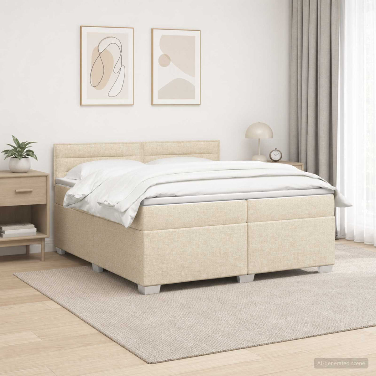 vidaXL Łóżko Box Spring z materacem i LED kremowy 200 x 200 cm tkanina