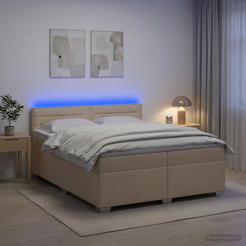 vidaXL Łóżko Box Spring z materacem i LED kremowy 200 x 200 cm tkanina
