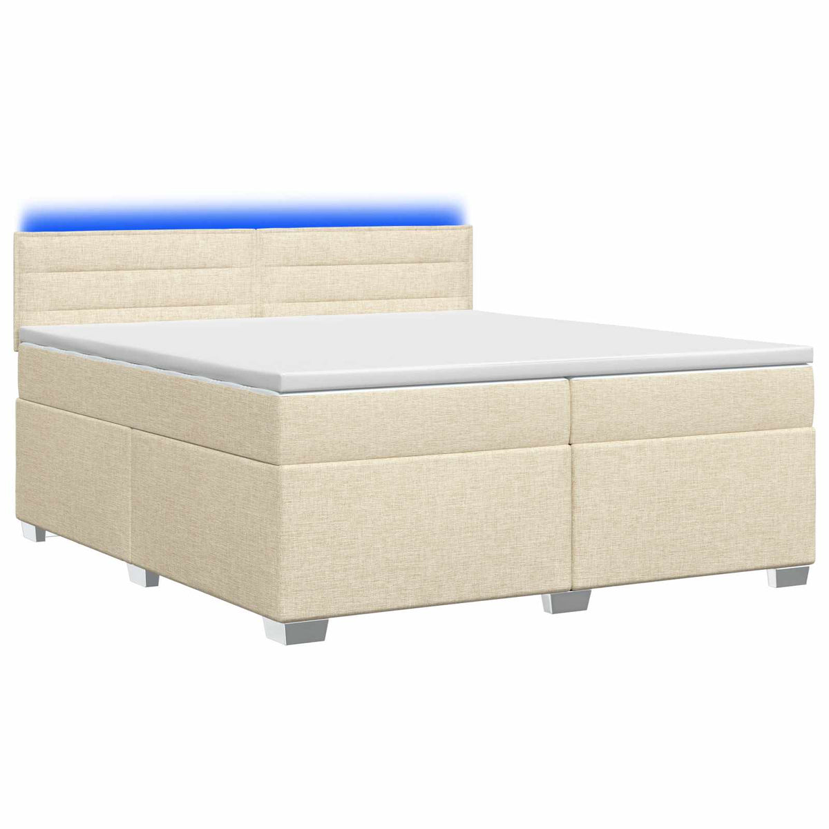 vidaXL Łóżko Box Spring z materacem i LED kremowy 200 x 200 cm tkanina