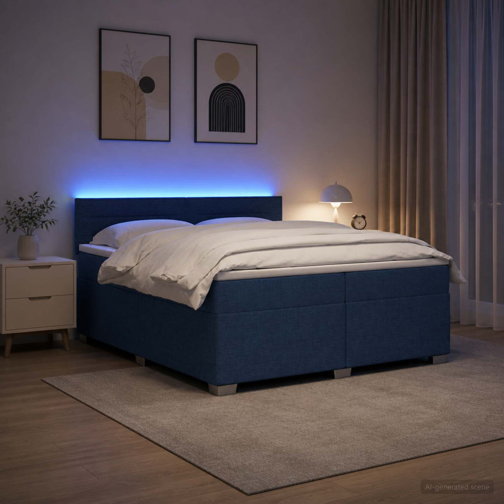 vidaXL Łóżko Box Spring z materacem i LED niebieski 200 x 200 cm