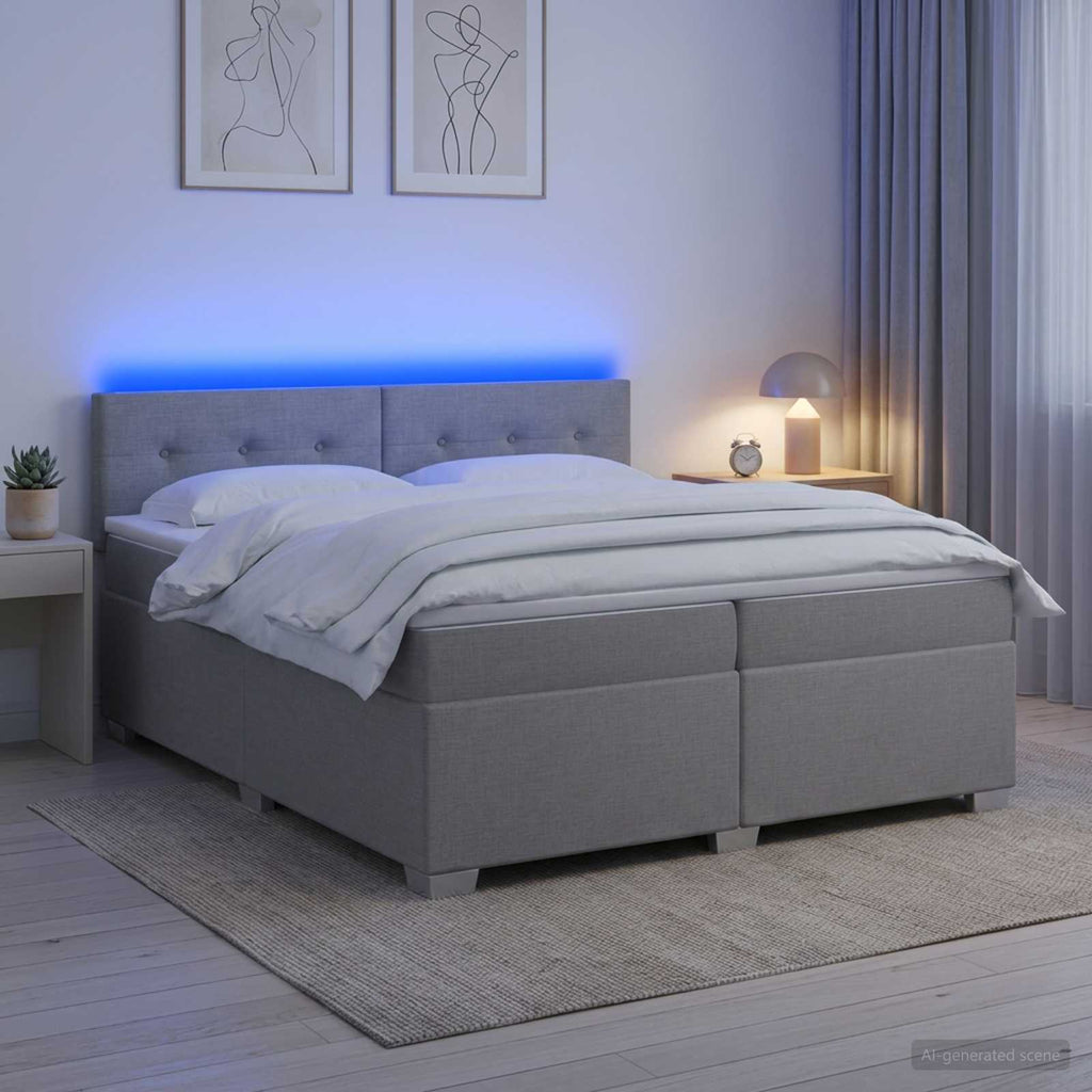 vidaXL Łóżko Box Spring z materacem i LED jasnoszary 200 x 200 cm