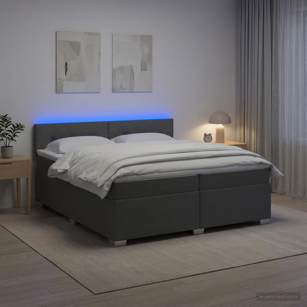 vidaXL Łóżko Box Spring z materacem i LED ciemnoszary 200 x 200 cm