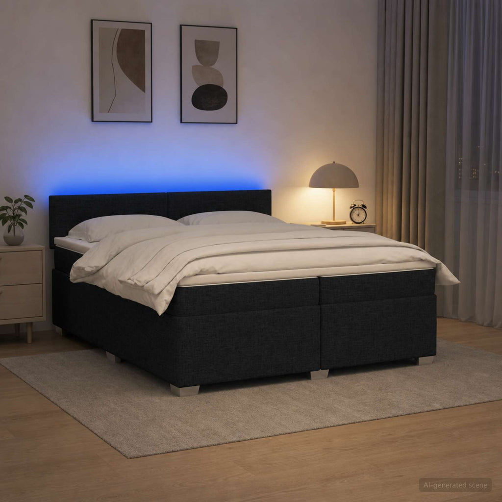 vidaXL Łóżko Box Spring z materacem i LED Czarny 200 x 200 cm tkanina