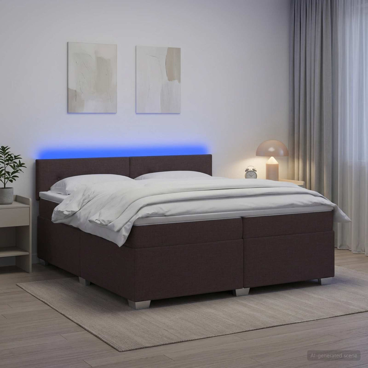 vidaXL Łóżko Box Spring z materacem i LED Ciemny brąz 200 x 200 cm