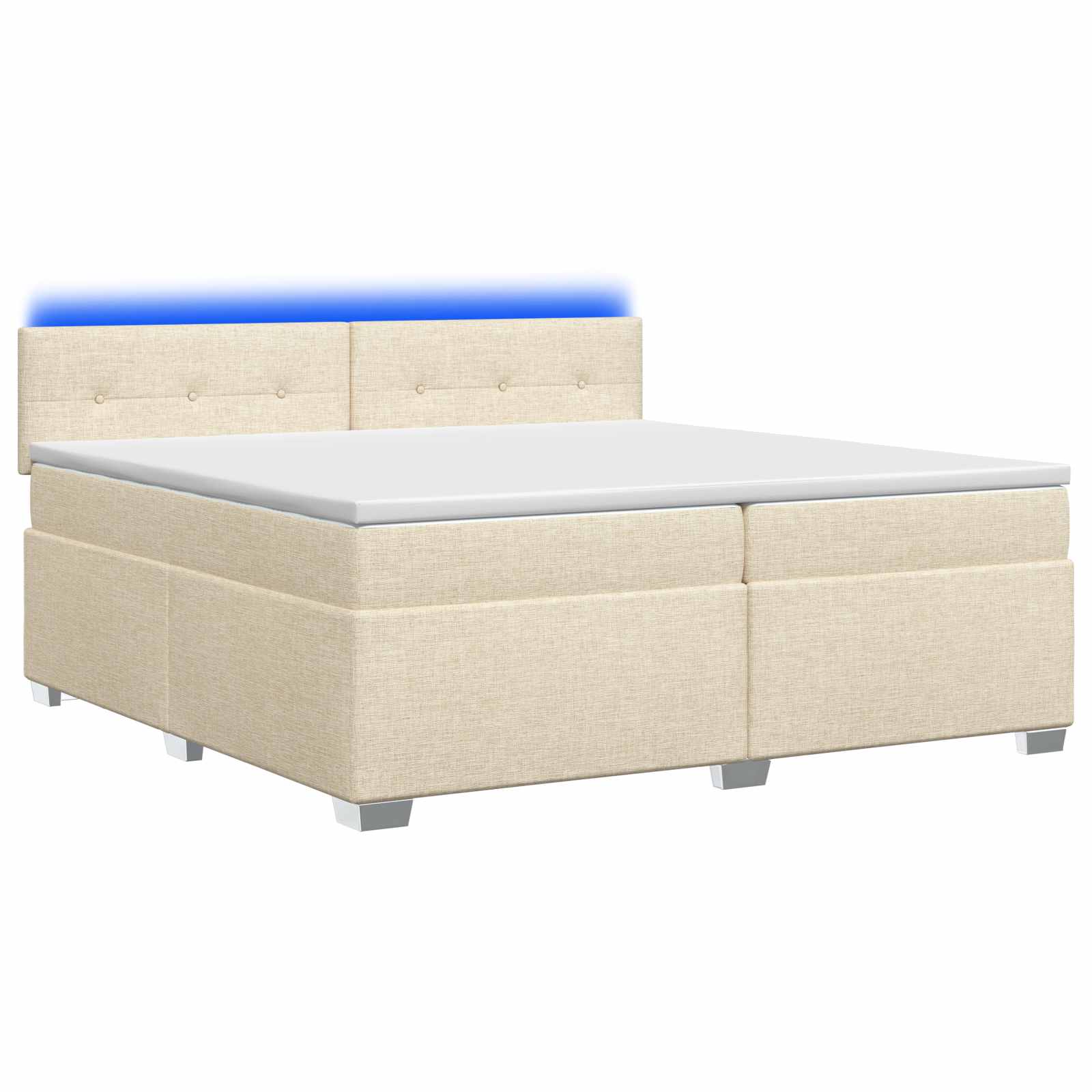 vidaXL Łóżko Box Spring z materacem i LED kremowy 200 x 200 cm tkanina