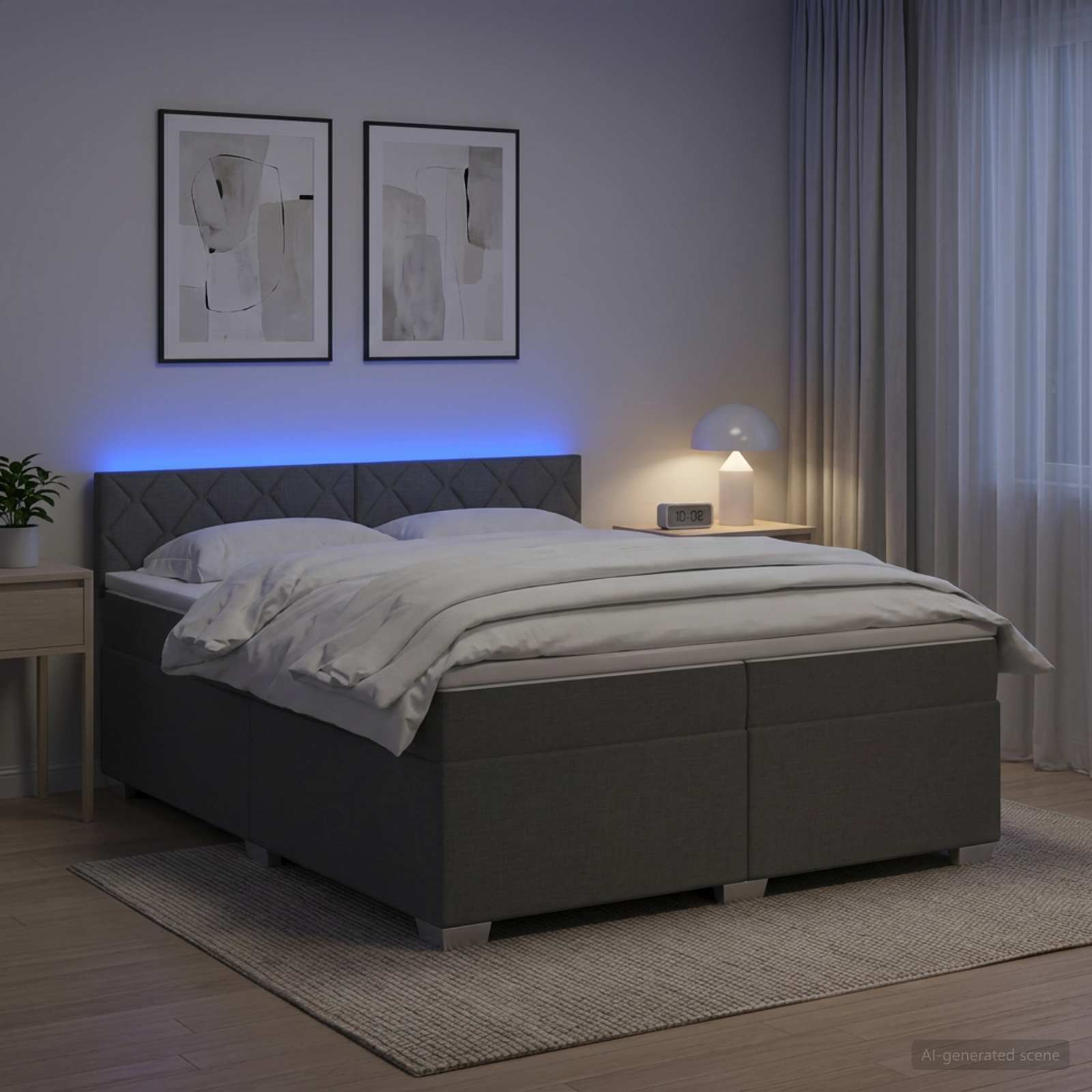 vidaXL Łóżko Box Spring z materacem i LED ciemnoszary 200 x 200 cm