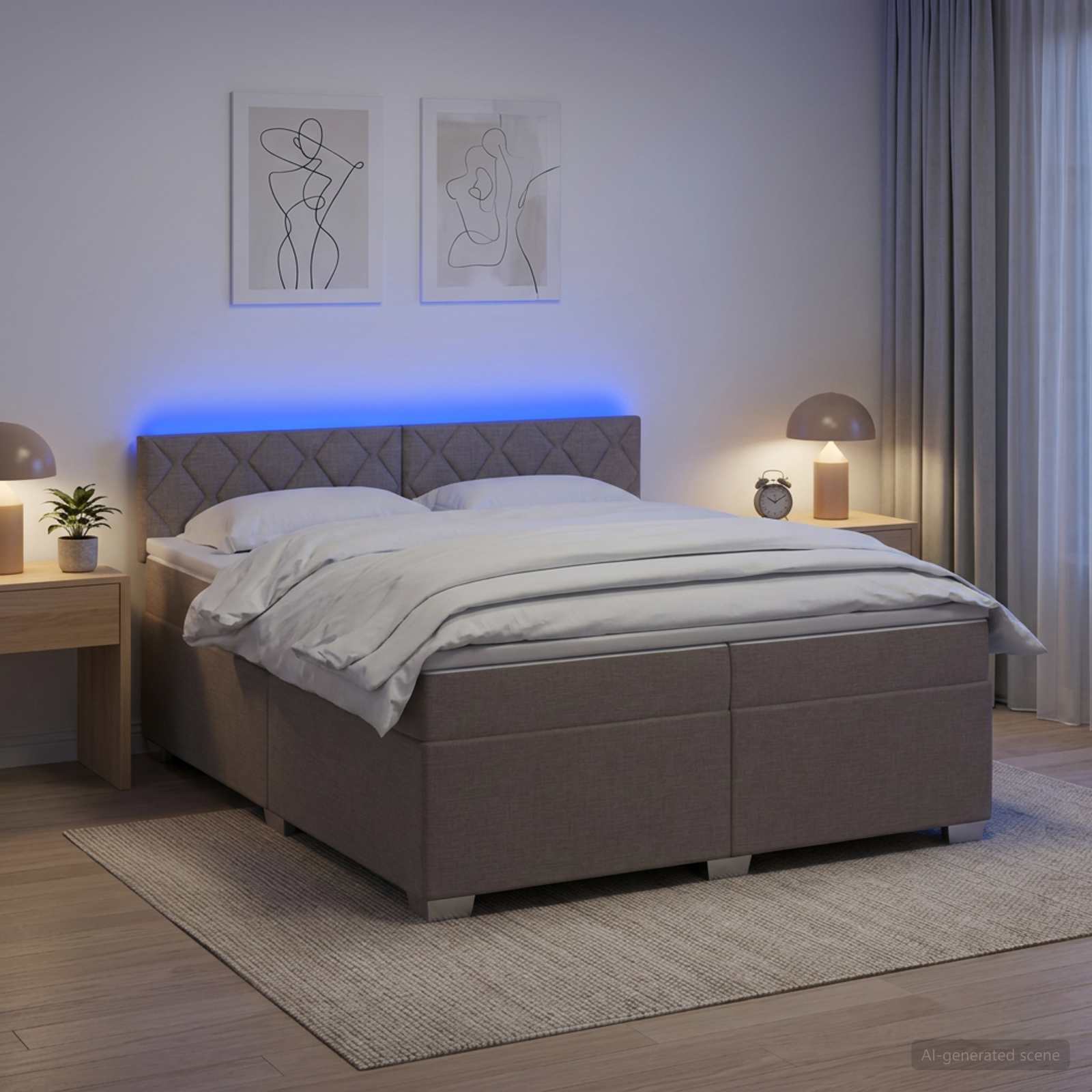 vidaXL Łóżko Box Spring z materacem i LED Ciemnoszary 200 x 200 cm