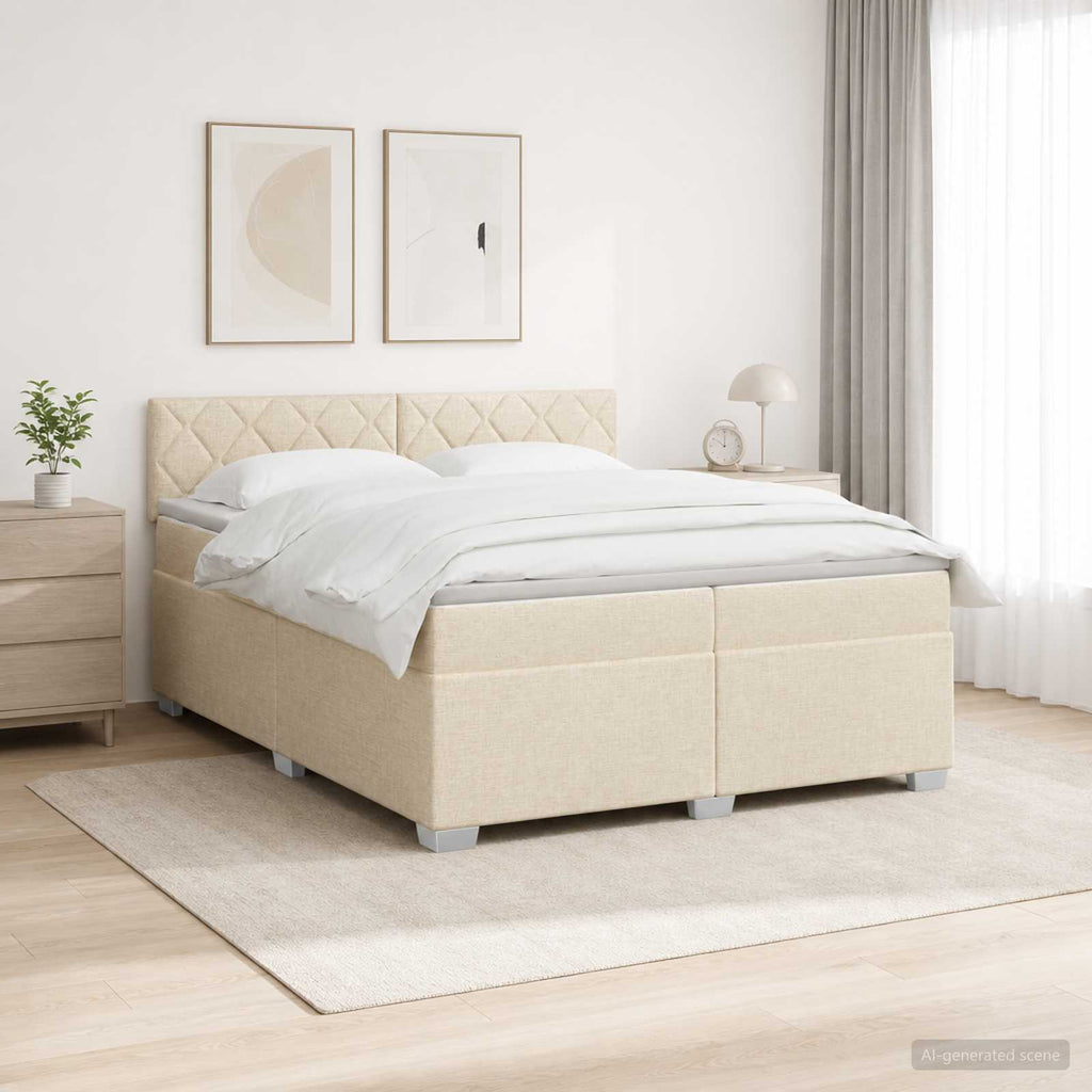 vidaXL Łóżko Box Spring z materacem i LED kremowy 200 x 200 cm tkanina
