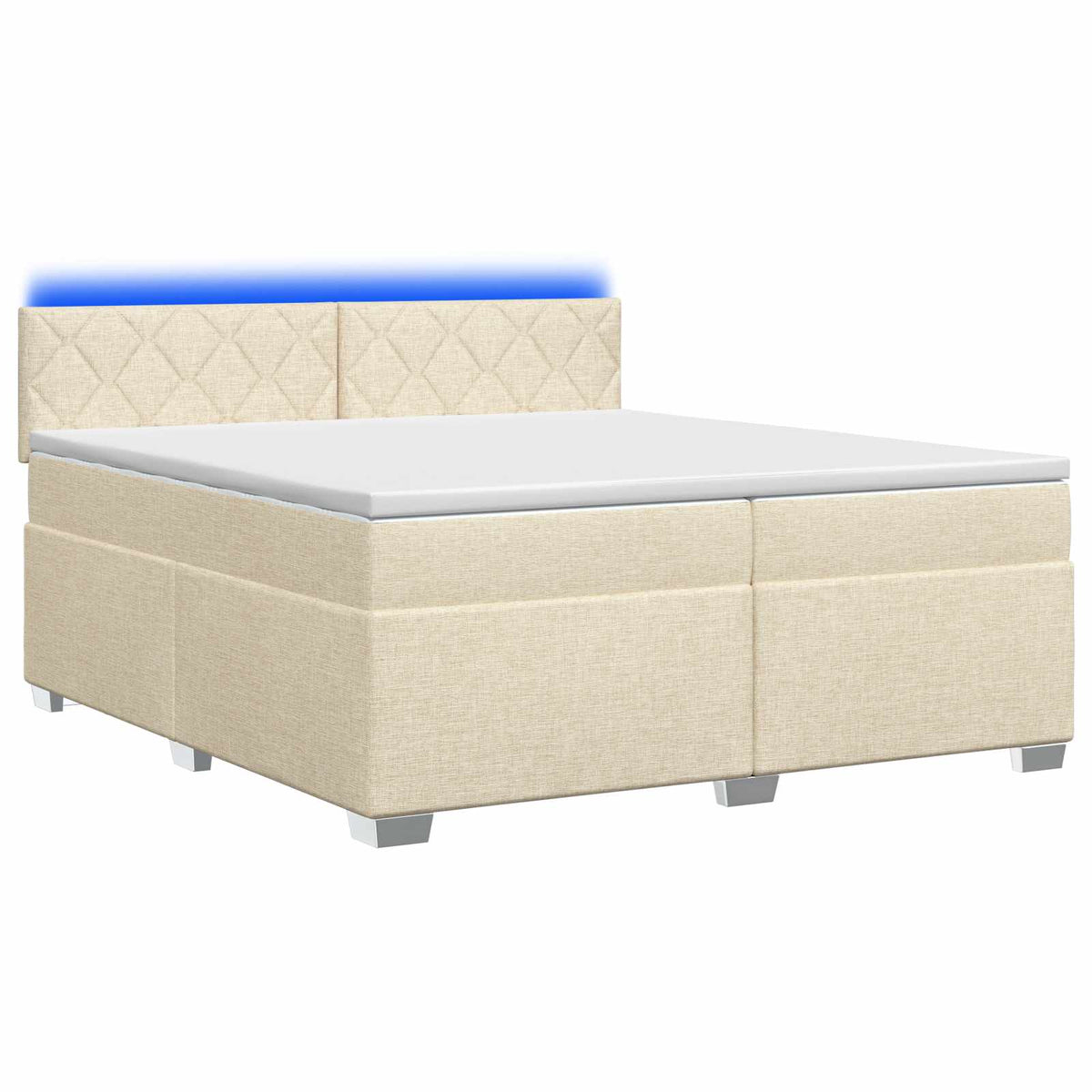 vidaXL Łóżko Box Spring z materacem i LED kremowy 200 x 200 cm tkanina