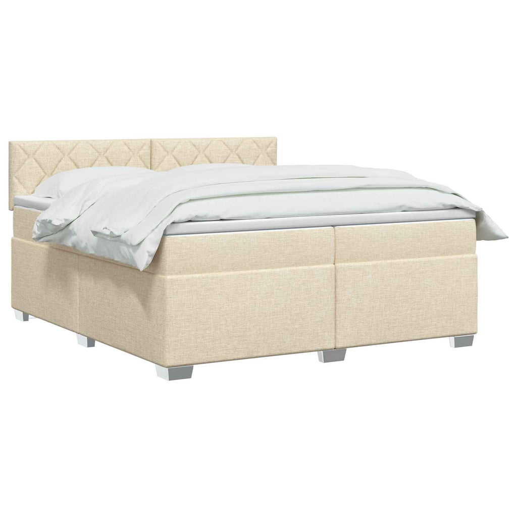 vidaXL Łóżko Box Spring z materacem i LED kremowy 200 x 200 cm tkanina