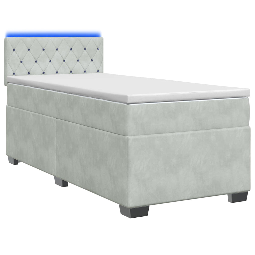 vidaXL Łóżko Box Spring z materacem i LED jasnoszary 80 x 200 cm Welur