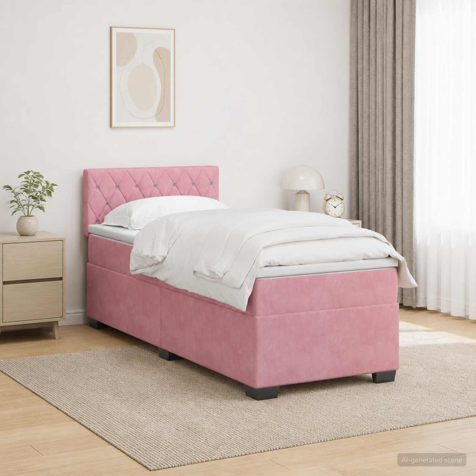 vidaXL Łóżko Box Spring z materacem i LED różowy 80 x 200 cm Welur
