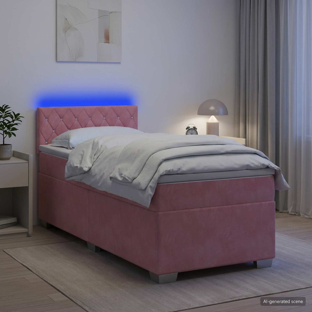 vidaXL Łóżko Box Spring z materacem i LED różowy 80 x 200 cm Welur