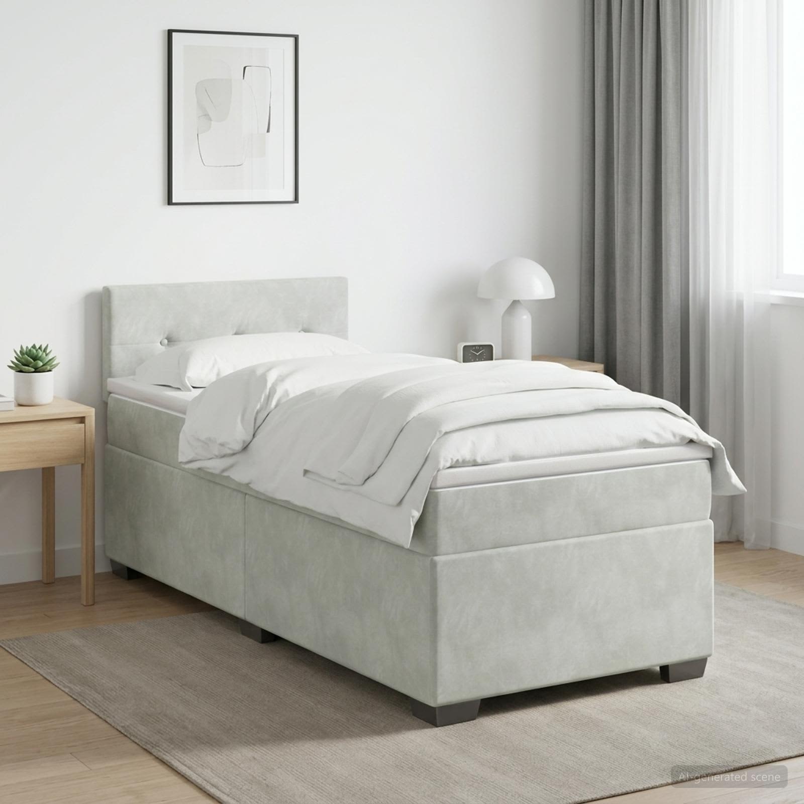 vidaXL Łóżko Box Spring z materacem i LED jasnoszary 80 x 200 cm Welur